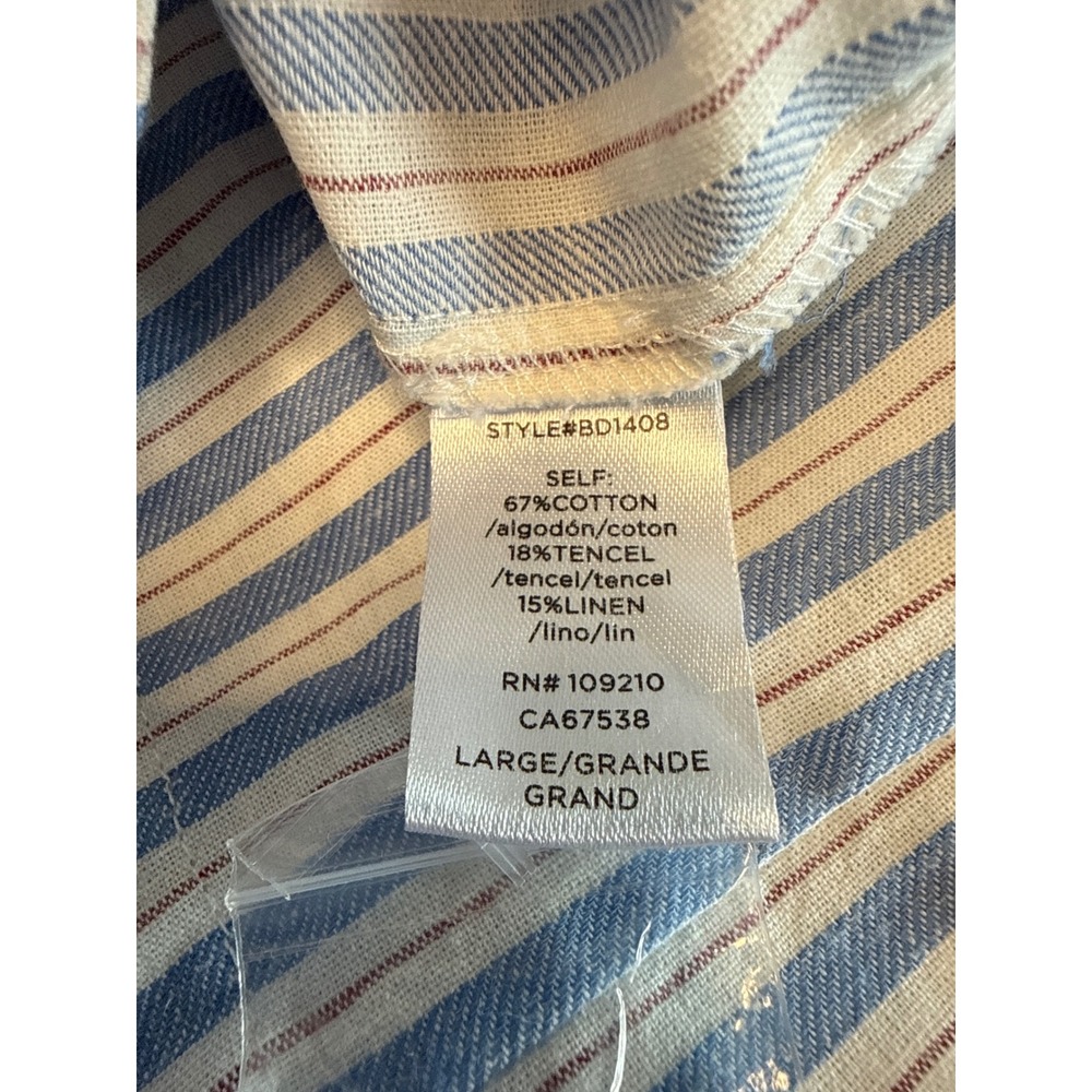 Blue Striped Linen Blend Tie Front Mini Dress Smocked Back Coastal Preppy Beach - Picture 5 of 11